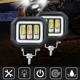 Fog Light With Aperture Angel Eye Motorcycle Spotlight Off-road Vehicle (Option: White-Square-2PCS)